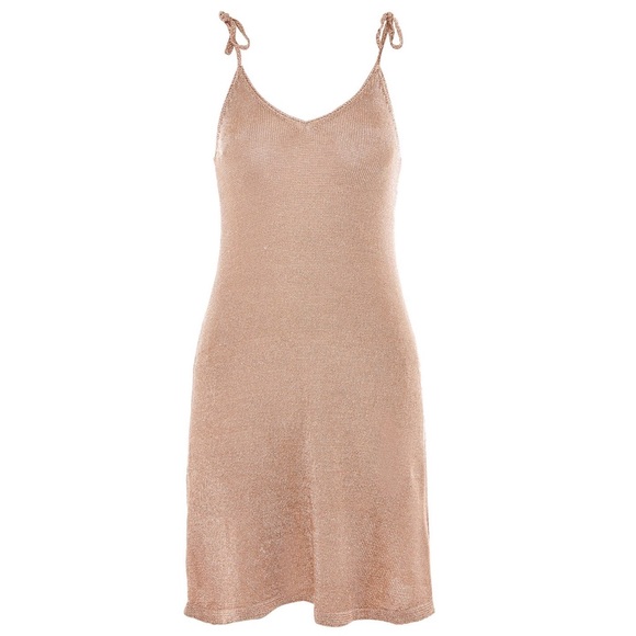 Rose Gold Metallic Slip Dress - Picture 1 of 8